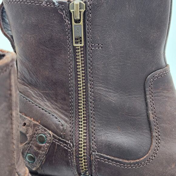 UGG Australia Orion Brown Leather Biker Moto  Boots Women 7.5 S0066 - Picture 9 of 11